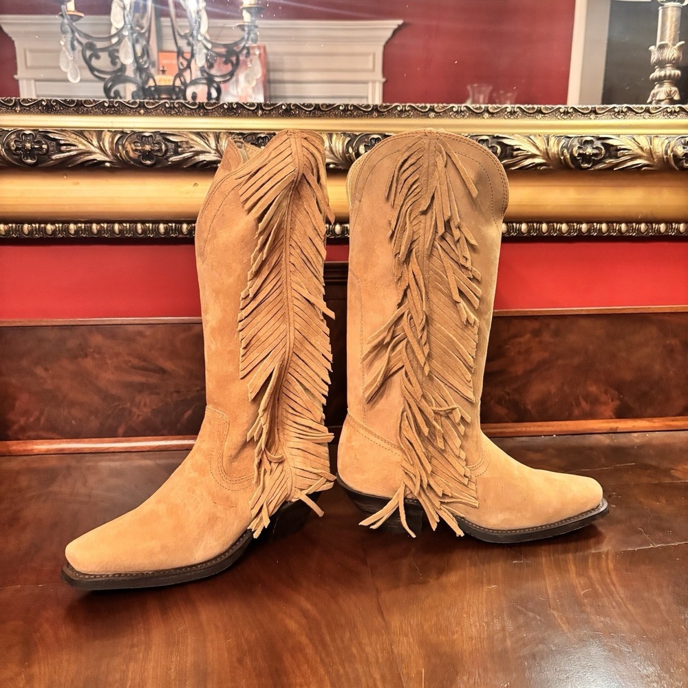 Dingo Womens 7M Camel Suede Fringe Western Boots Knee High Cowgirl Boho Festival - Picture 6 of 10